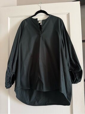 COS Dark Pine Green Oversized Balloon Sleeve Tunic Top